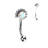 Titanium Threadless Eyebrow Curve with Opal Center and Beaded Ball Edge