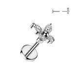 Titanium Threadless Push In 20ga  Earring Stud Labret With CZ Butterfly Top