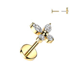 Titanium Threadless Push In 20ga  Earring Stud Labret With CZ Butterfly Top