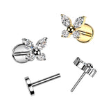 Titanium Threadless Push In 20ga  Earring Stud Labret With CZ Butterfly Top