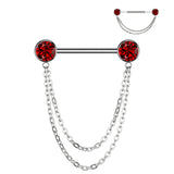 Pair Titanium Threadless Push in Nipple Barbell With CZ Chain Dangle