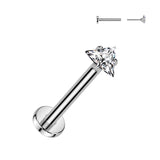 Titanium Threadless Push in Prong Set Triangle CZ Top Labret Cartilage