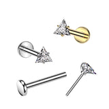 Titanium Threadless Push in Prong Set Triangle CZ Top Labret Cartilage