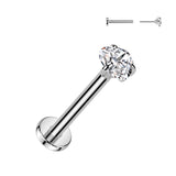 Titanium Threadless Push in Prong Set Heart CZ Top Labret Cartilage