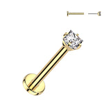 Titanium Threadless Push in Prong Set Square CZ Top Labret Cartilage