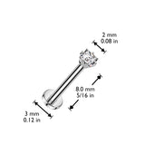 Titanium Threadless Push in Prong Set Square CZ Top Labret Cartilage