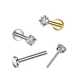 Titanium Threadless Push in Prong Set Square CZ Top Labret Cartilage