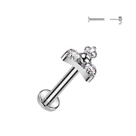 Titanium Threadless Push Labret CZ Trinity Top Ear Cartilage