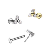 Titanium Threadless Push Labret CZ Trinity Top Ear Cartilage