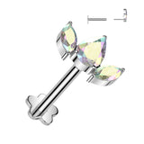 Titanium Threadless Push in Pear CZ Flower Base Labret Cartilage