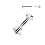 Titanium Threadless Push In Prong CZ Labret Star Base Ear Cartilage