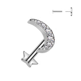 Titanium Threadless Push CZ Crescent Moon Labret Star Base Ear Cartilage