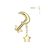 Titanium Threadless Push Crescent Moon Dangle Labret Star Base Ear Cartilage