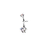 Titanium Threadless Push In Double Heart CZ Belly Button Ring