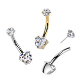 Titanium Threadless Push In Double Heart CZ Belly Button Ring