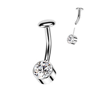 Titanium Threadless Push In Bezel Set CZ Belly Button Ring