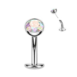 Titanium Threadless Floating Convex Base Bezel CZ Top Belly Button Ring