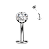 Titanium Threadless Floating Convex Base Bezel CZ Top Belly Button Ring