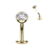 Titanium Threadless Floating Convex Base Bezel CZ Top Belly Button Ring