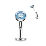 Titanium Threadless Floating Convex Base Bezel CZ Top Belly Button Ring