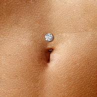 Titanium Threadless Floating Convex Base Bezel CZ Top Belly Button Ring