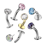 Titanium Threadless Floating Convex Base Bezel CZ Top Belly Button Ring