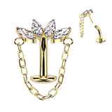 Titanium Threadless Floating Convex Base Marquise CZ Chain Top Belly Button Ring