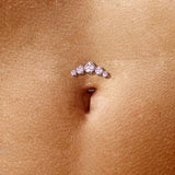 Titanium Threadless Floating Convex Basel 5 Swarovski Curve Top Belly Button Ring