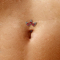 Titanium Threadless Floating Convex Basel 3 Red CZ Curve Top Belly Button Ring