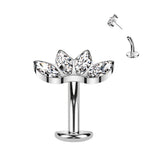 Titanium Threadless Floating Convex Basel 4 CZ Fan Top Belly Button Ring