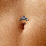 Titanium Threadless Floating Convex Base CZ & Opal Top Belly Button Ring