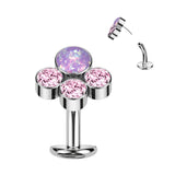 Titanium Threadless Floating Convex Base 3 CZ & Opal Top Belly Button Ring