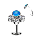 Titanium Threadless Floating Convex Base 3 CZ & Opal Top Belly Button Ring