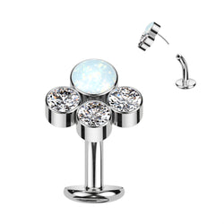 Titanium Threadless Floating Convex Base 3 CZ & Opal Top Belly Button Ring