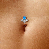 Titanium Threadless Floating Convex Base 3 CZ & Opal Top Belly Button Ring