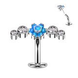 Titanium Threadless Floating Convex Base Belly Button Ring CZ & Opal Top