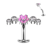 Titanium Threadless Floating Convex Base Belly Button Ring CZ & Opal Top