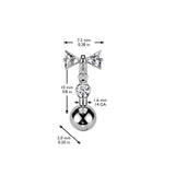 Titanium Threadless Push In Bowtie & CZ Dangle Belly Button Ring