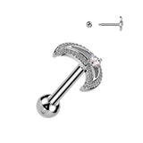 Crescent Moon With CZ Center Ear Cartilage Helix Daith Tragus Barbell Earrings