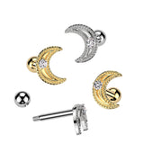 Crescent Moon With CZ Center Ear Cartilage Helix Daith Tragus Barbell Earrings