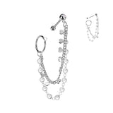 Pearl Heart Chain Linked CZ Dangle Ear Cartilage Helix Tragus Barbell Earrings