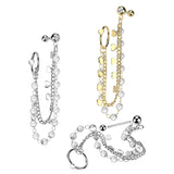 Pearl Heart Chain Linked CZ Dangle Ear Cartilage Helix Tragus Barbell Earrings