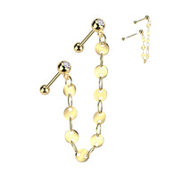 Flat Disc Chain CZ Ear Cartilage Helix Tragus Barbell Earrings