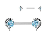 Pair Dolphin CZ Ends Surgical Steel Nipple Barbell