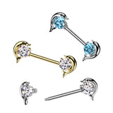 Pair Dolphin CZ Ends Surgical Steel Nipple Barbell