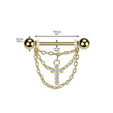 Pair Triple Chain and CZ Pave Cross Dangle Nipple Shield Rings