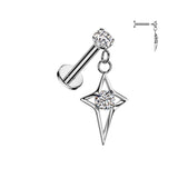 CZ Center Hollow Star Cross Dangle Labret Ear Cartilage Tragus