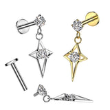 CZ Center Hollow Star Cross Dangle Labret Ear Cartilage Tragus