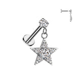 Prong Set CZ Center CZ Star Dangle Labret Ear Cartilage Tragus