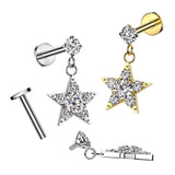 Prong Set CZ Center CZ Star Dangle Labret Ear Cartilage Tragus